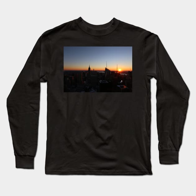 Downtown New York City Skyscrapers during Sunset in Winter Long Sleeve T-Shirt by Christine aka stine1